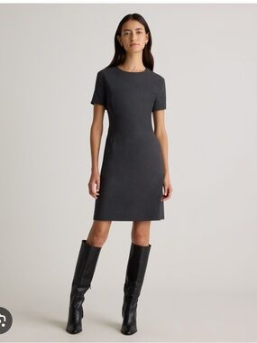 NWOT Quince Italian Wool short Sleeve Dress in Coal Melange. Sz 14.